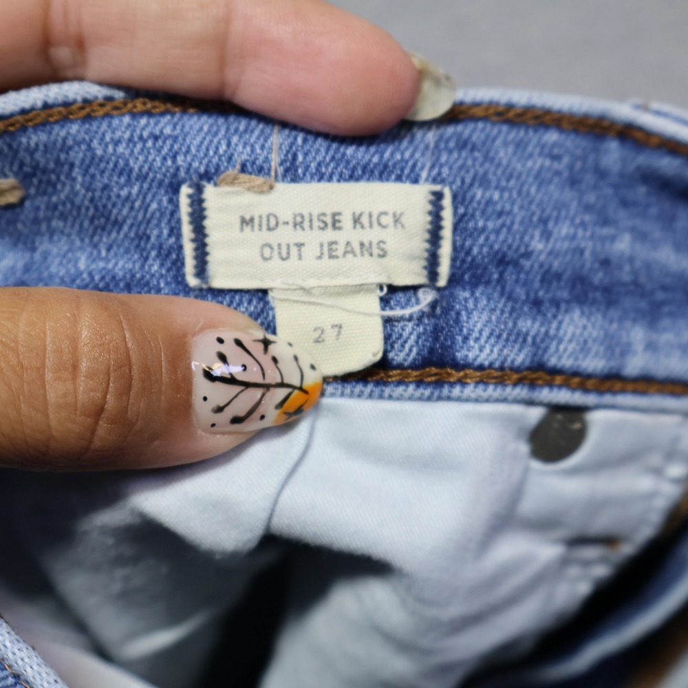 Madewell Mid-Rise Kick Out Jeans Blue Raw Hem Cropped Flare Denim 27 - Picture 3 of 11